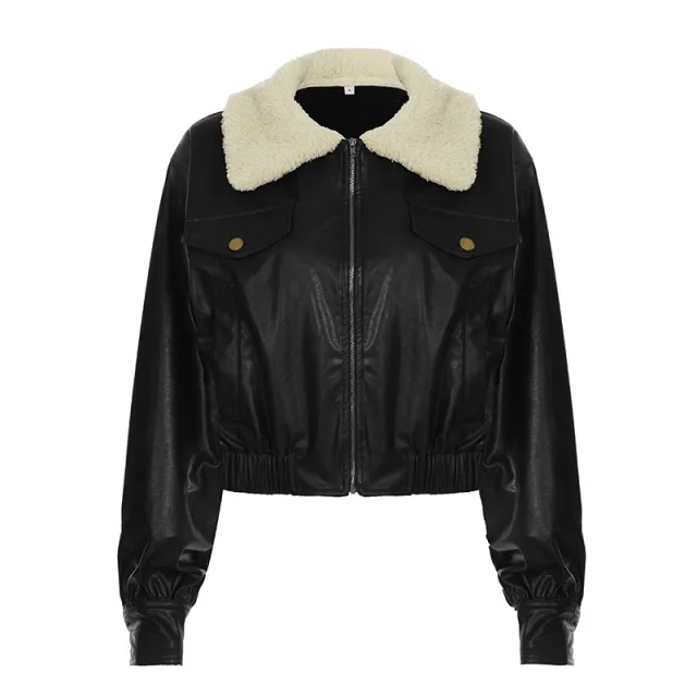 Retro Fur Collar Workwear Leather Jacket Design Sense Black - Shop at LoveMi