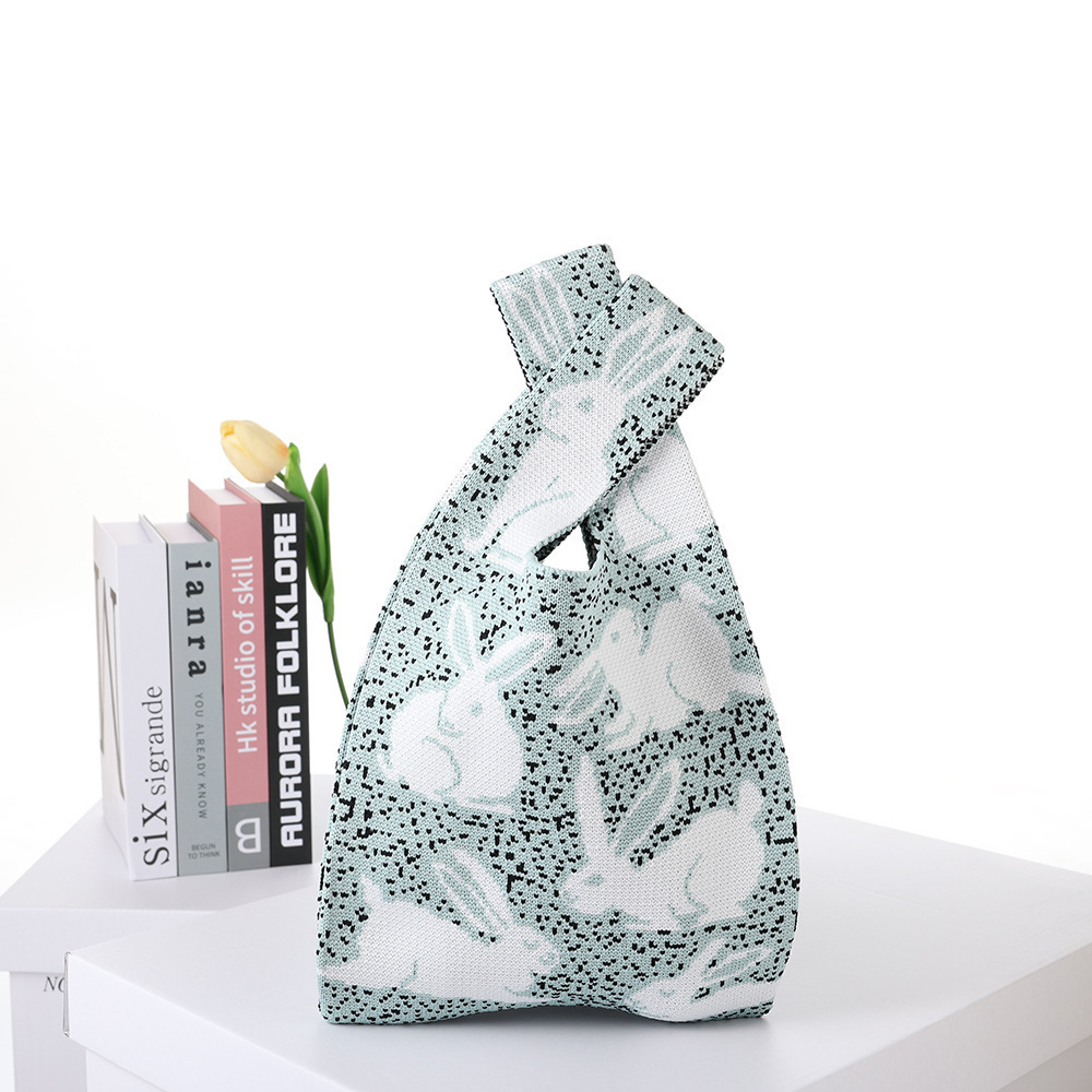 Contrast Color Striped Checkerboard Knitted Shopping Handbag — foto 16