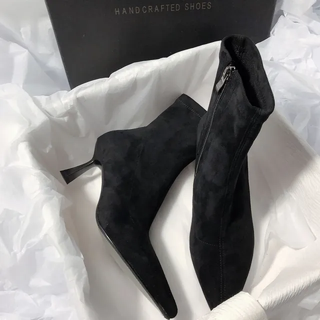 New High heel Fashion Versatile Pointed Toe Slim Heel Simple Commuting Ankle Boots For Women Black - Shop at LoveMi