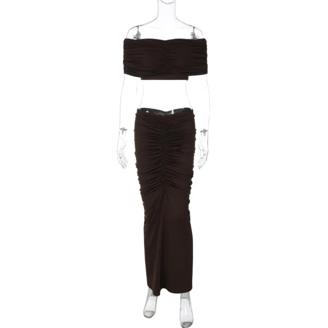 Women's Fashion Midriff baring Top Slim Fit Suit Brown - Shop at LoveMi