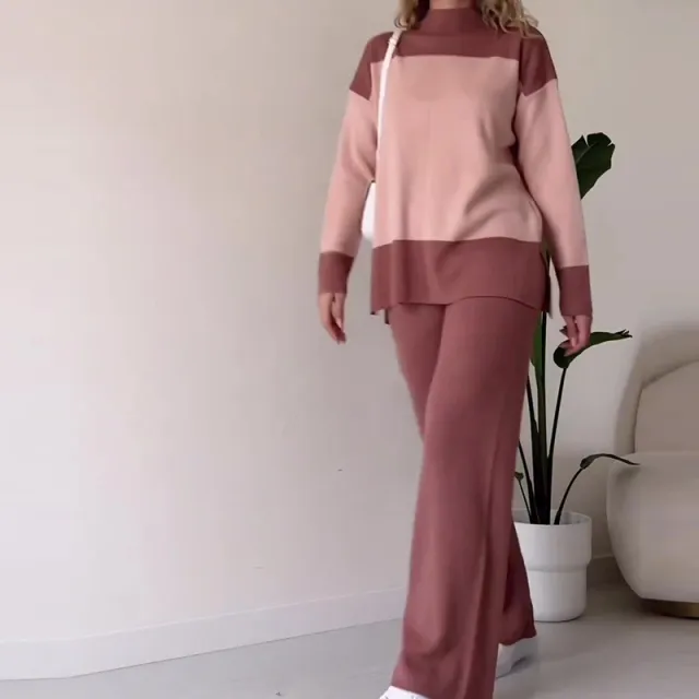 European And American Fashion Color Matching Top Loose All match Wide Leg Pants Suit Women Pink - Shop at LoveMi