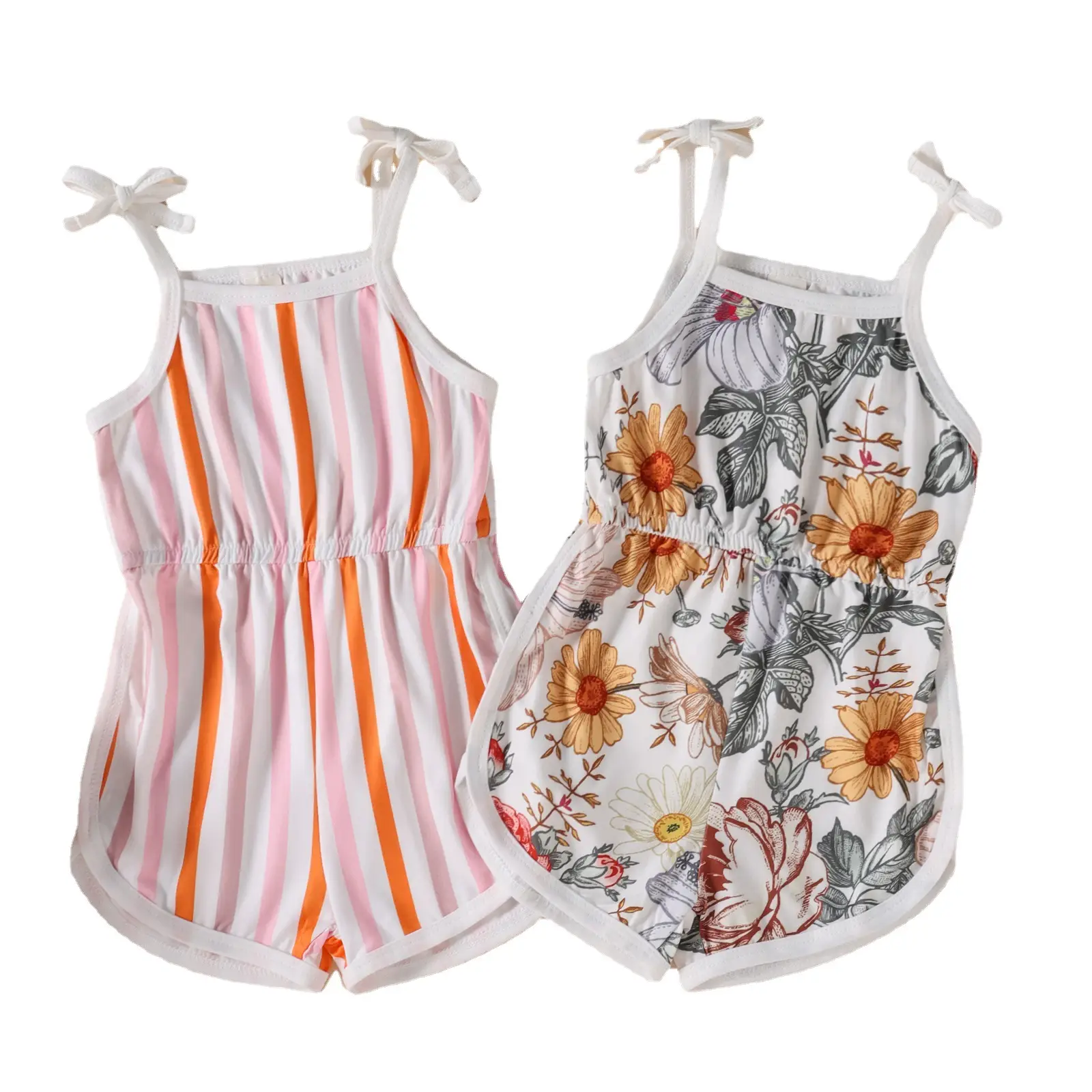Women's Striped Printed One-piece Shorts With Suspenders