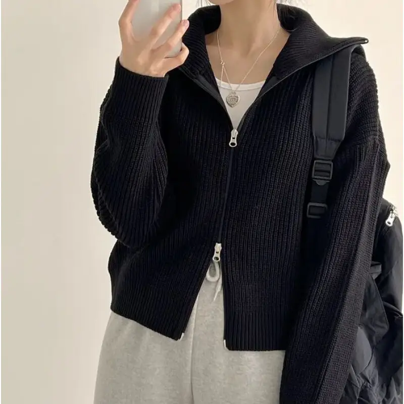 Women's Design Niche Loose Double-headed Zipper Lazy Knitted Sweater