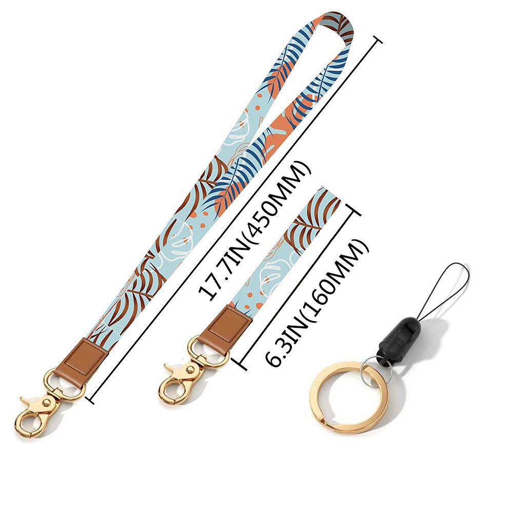 Leather-Polyester Wrist-Neck Dual-Use Keychain Lanyard