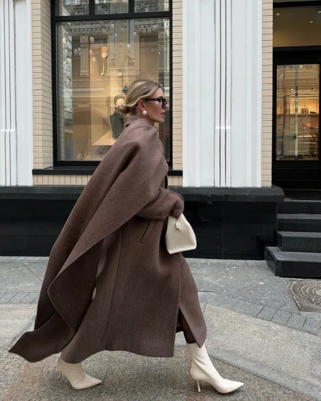 European And American Cloak Long Retro Overcoat Coat Brown - Shop at LoveMi
