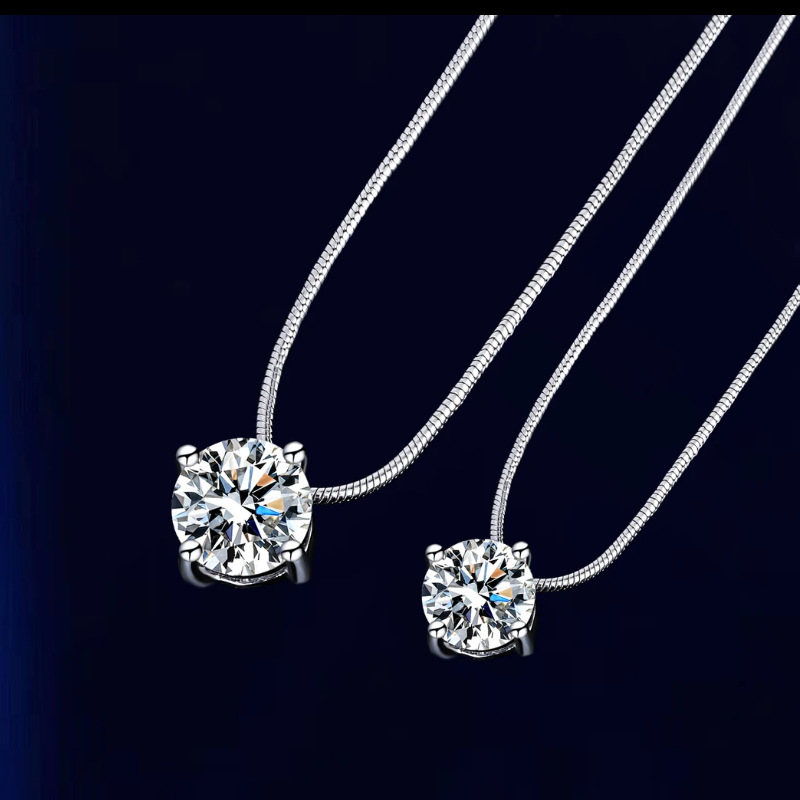 S925 Sterling Silver Moissanite Necklace For Women Minimalist Four-prong Setting Choker