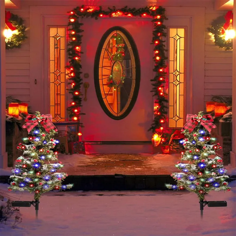 Waterproof Outdoor Christmas Decorations Solar Christmas Tree 2 Modes Yard Stake Christmas Pathway Light For Garden Yard Decor – image 2