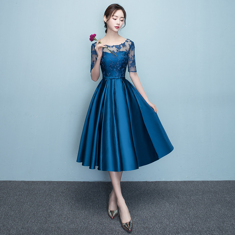 Western Style Summer Banquet Mid length Elegant Party Blue Slim looking Annual Party Evening Dress Blue - Shop at LoveMi