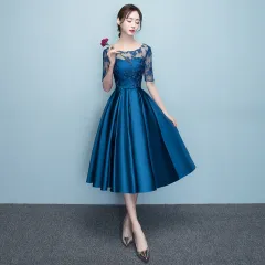 Western Style Summer Banquet Mid-length Elegant Party Blue Slim-looking Annual Party Evening Dress - Blue - View 1