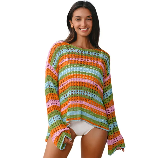 Pullover Round Neck Blouse All match Multicolor Long Sleeve Lc422292P1014 - Shop at LoveMi