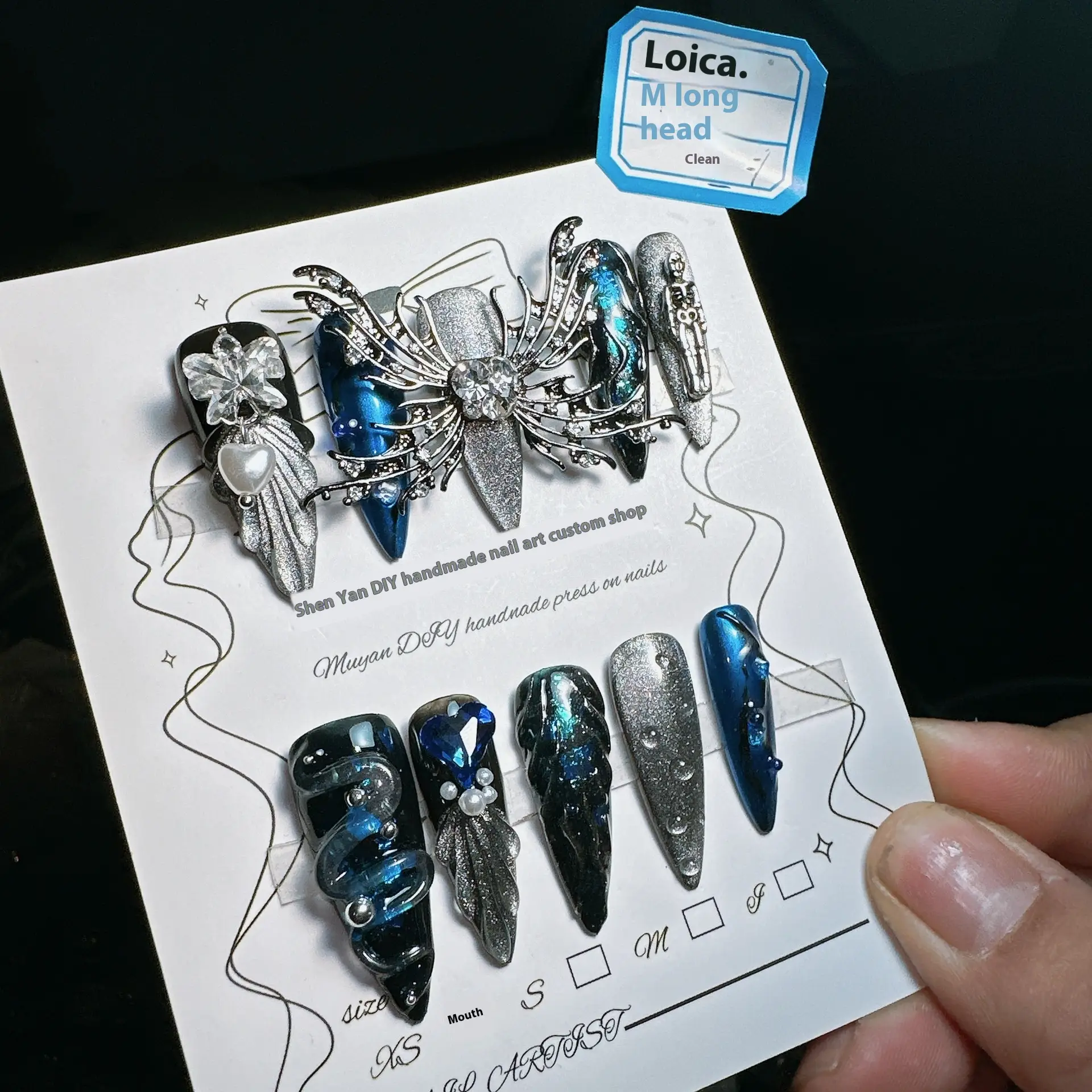 Three-dimensional Loica Luxury Dark Non-mainstream Style Hot Girl Nail Beauty Rhinestone Wear Armor