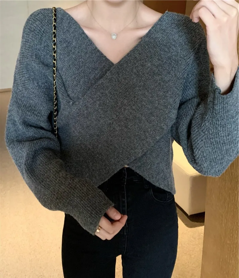 Batwing Sleeve Loose Sweater Sweater For Women - Gray