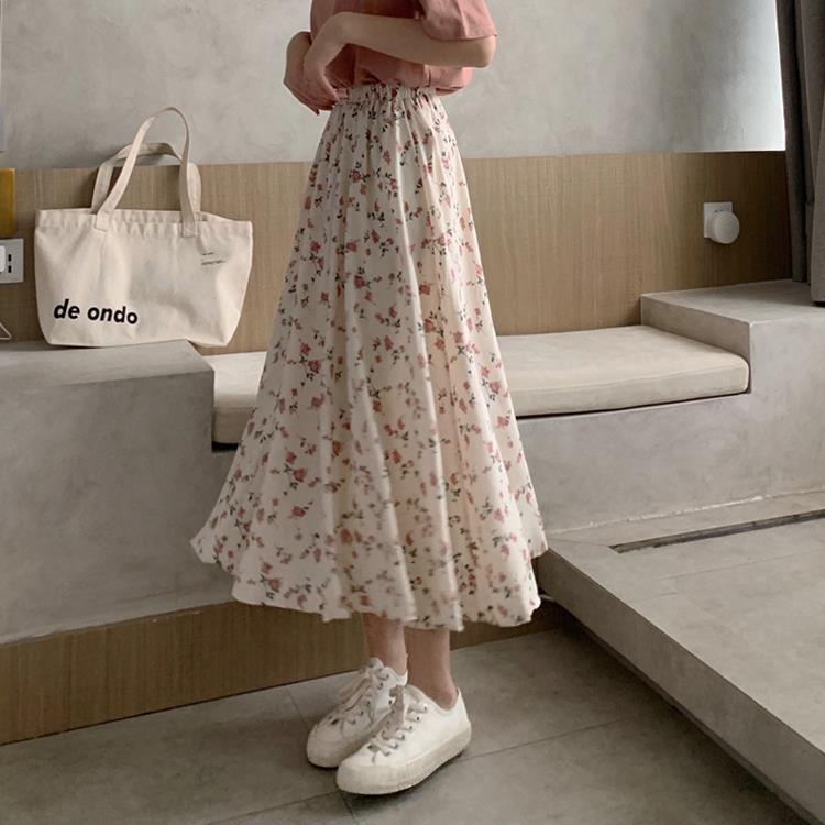 Chiffon Floral Skirt Women's Summer New High Waist Midi Skirt