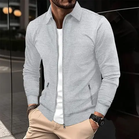 Men's Spring and Autumn Youth Waffle Zipper Pocket Lapels