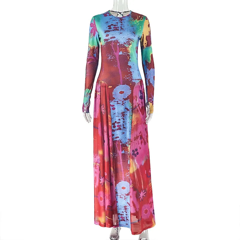 Retro Pleated Printed Patchwork Waist-cinching A-line Skirt - Red