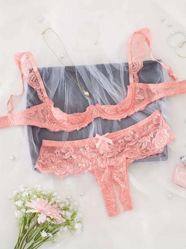 Cute Girl Style Lace Bra And Underwear Set Pink - Shop at LoveMi