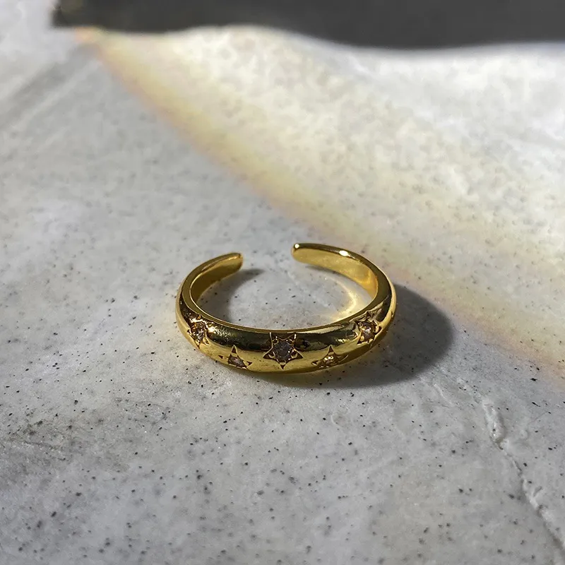 Octagram Gold Matte Star Open Ring - No 3