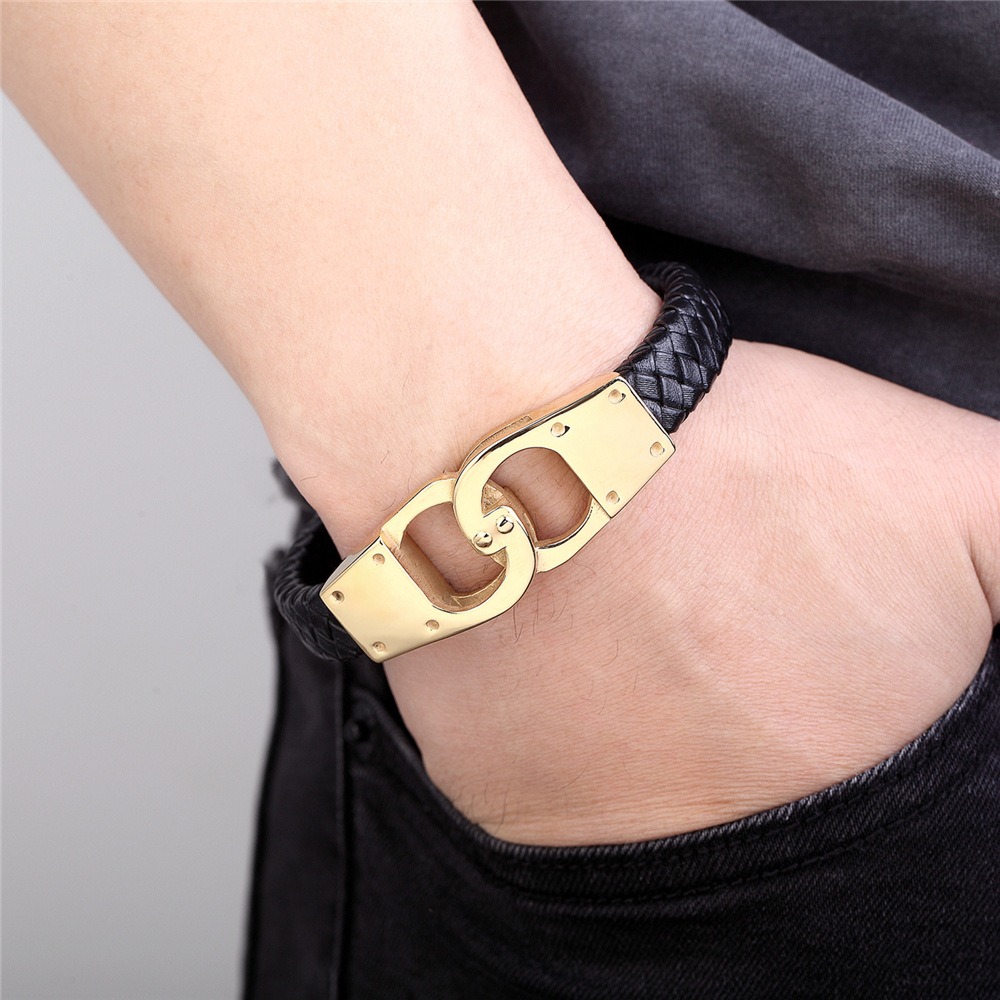 Men's Stainless Steel Woven Leather String Bracelet