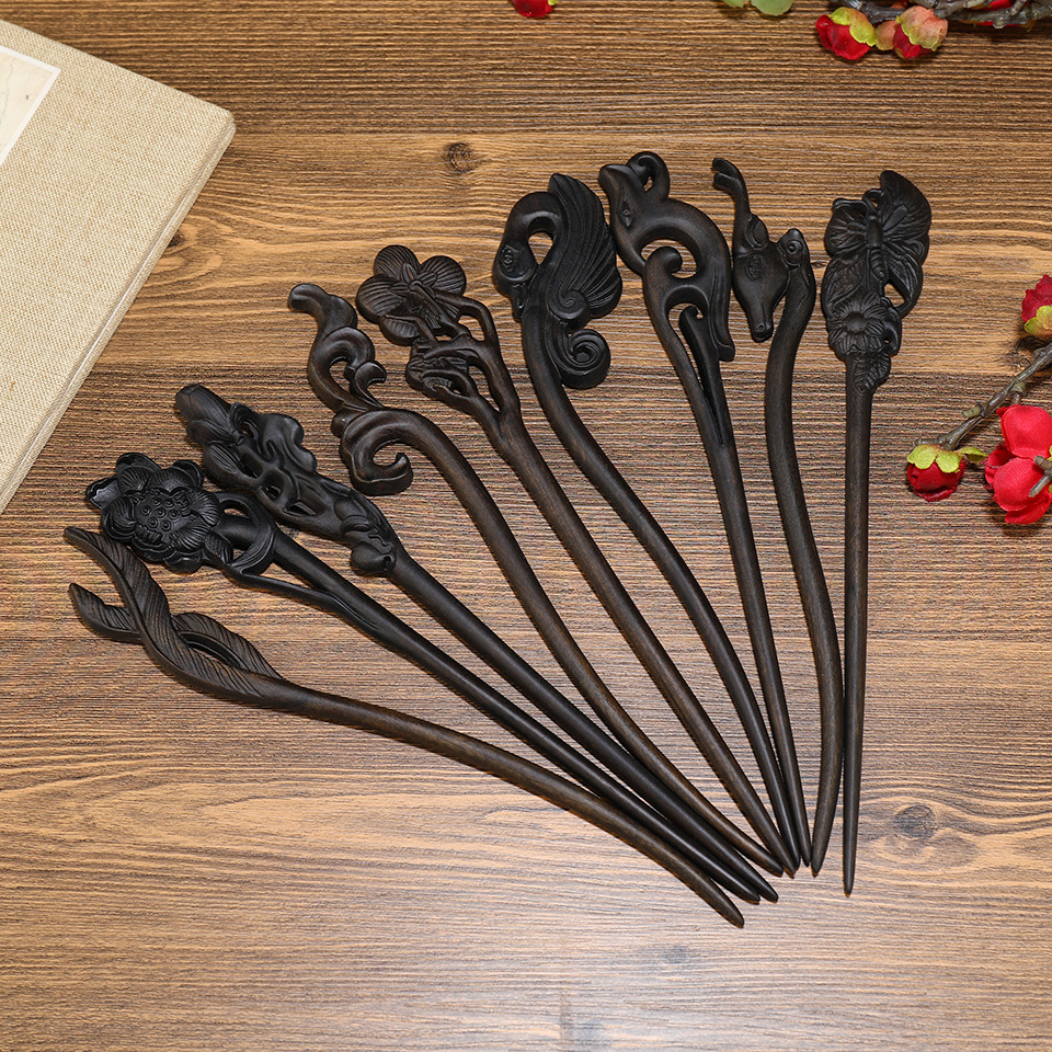 Vintage Carved Hair Clasp Archaistic Headdress Updo