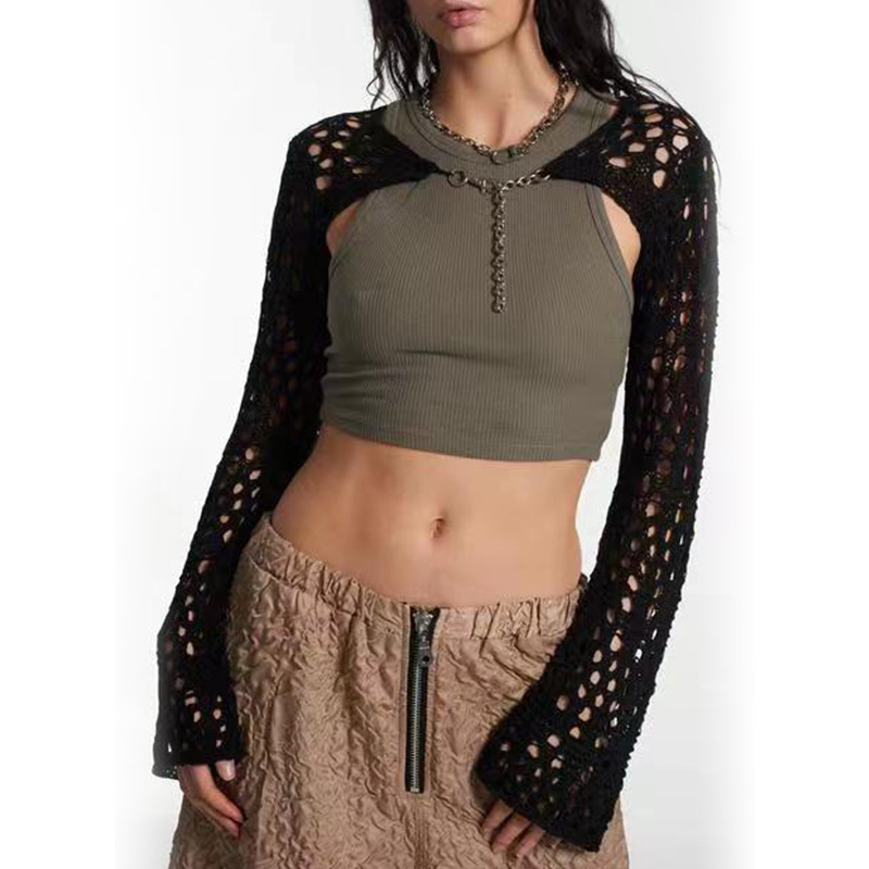 Sun Protection Sexy See-through Mesh Ultra Short Cutout Blouse
