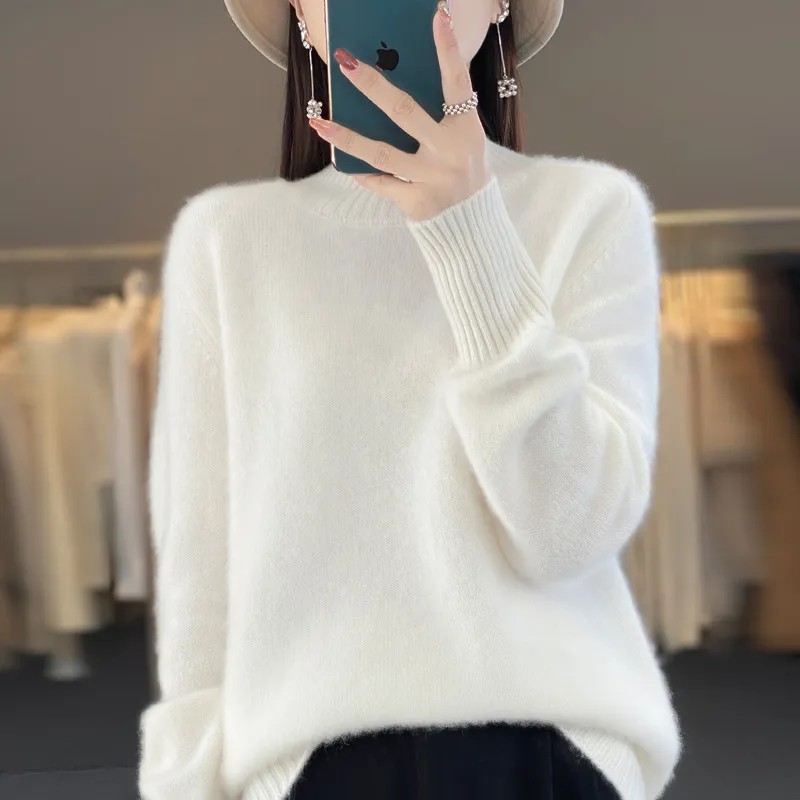 Women's Half Turtleneck Keep Warm Pure Colour Cashmere - Warm White
