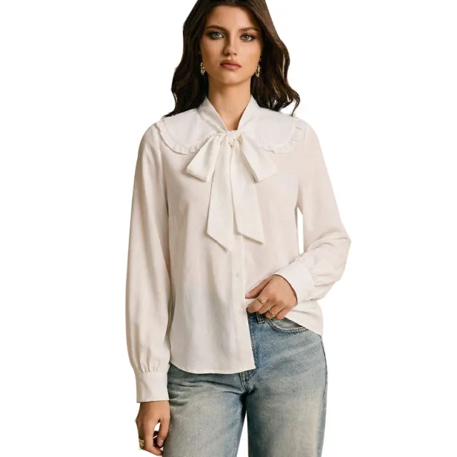 Womens Long sleeve Pullover Shirt In Solid Color White - Shop at LoveMi