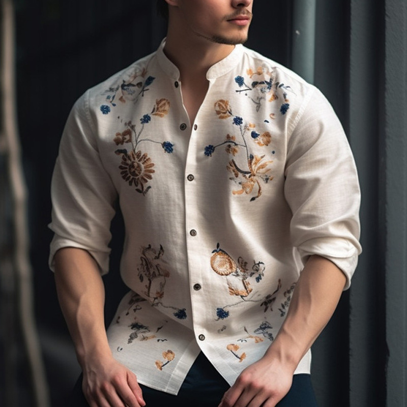 Mens Breathable Long-sleeve Printed Shirt ZJCS R1S7 S
