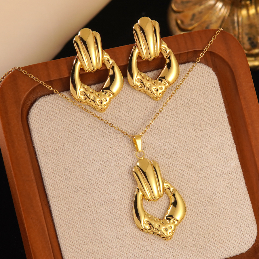 Stainless Steel Heart Bow Flower Necklace And Earrings Set