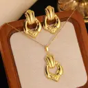 Stainless Steel Heart Bow Flower Necklace And Earrings Set view 18