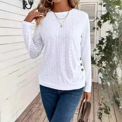 Women's Crew Neck Casual Long Sleeve White - Shop at LoveMi