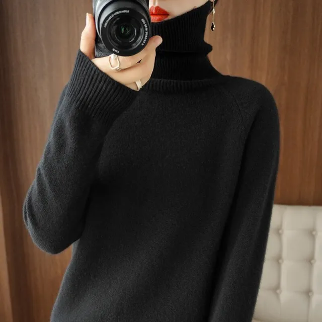 Women's Long sleeved Bottoming Shirt Slim Slimming High Collar Sweater Black - Shop at LoveMi