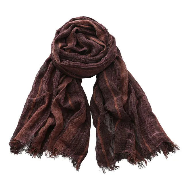 Retro Artistic Cotton And Linen Scarf Unisex Mixed Color Stripe Long Wine - Shop at LoveMi
