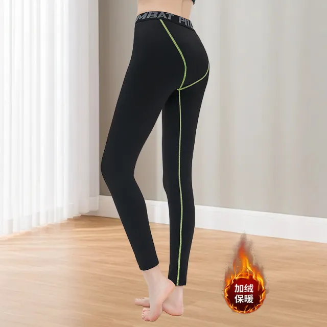 Close fitting Yoga Pants Women's Sports Fitness Tights Velvet Black Green Line - Shop at LoveMi