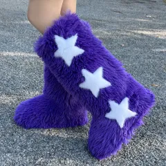 European And American Flat Heel High-top Warm Winter Long Tube Fur Boots - Purple - View 1