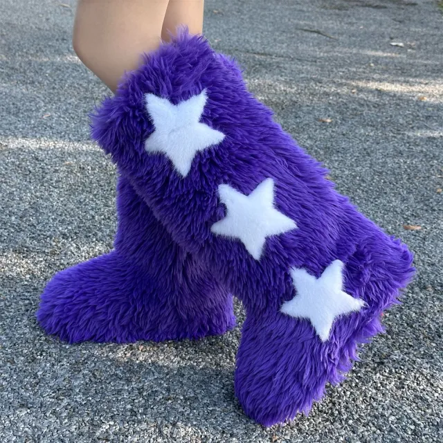 European And American Flat Heel High top Warm Winter Long Tube Fur Boots Purple - Shop at LoveMi