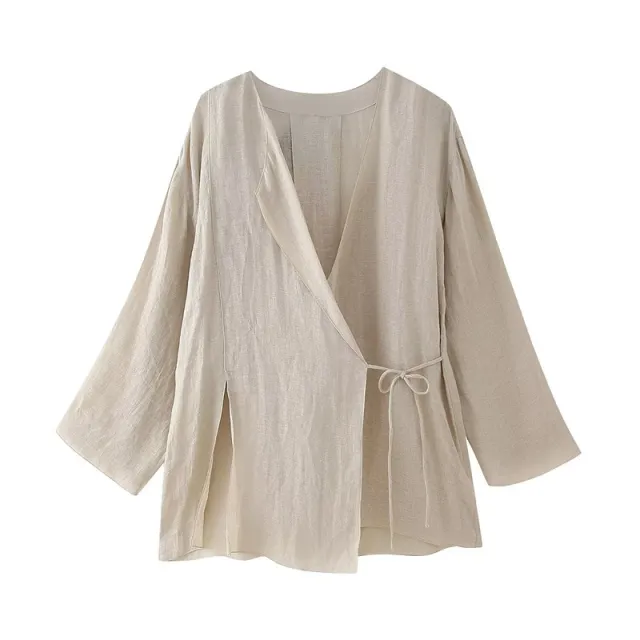 Women's Linen Split Coat Wide Leg Pants Suit Picture Color Top - Shop at LoveMi
