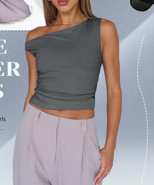 Women's Off the shoulder Top Sleeveless Sling Out Cropped Tank Top Gray - Shop at LoveMi