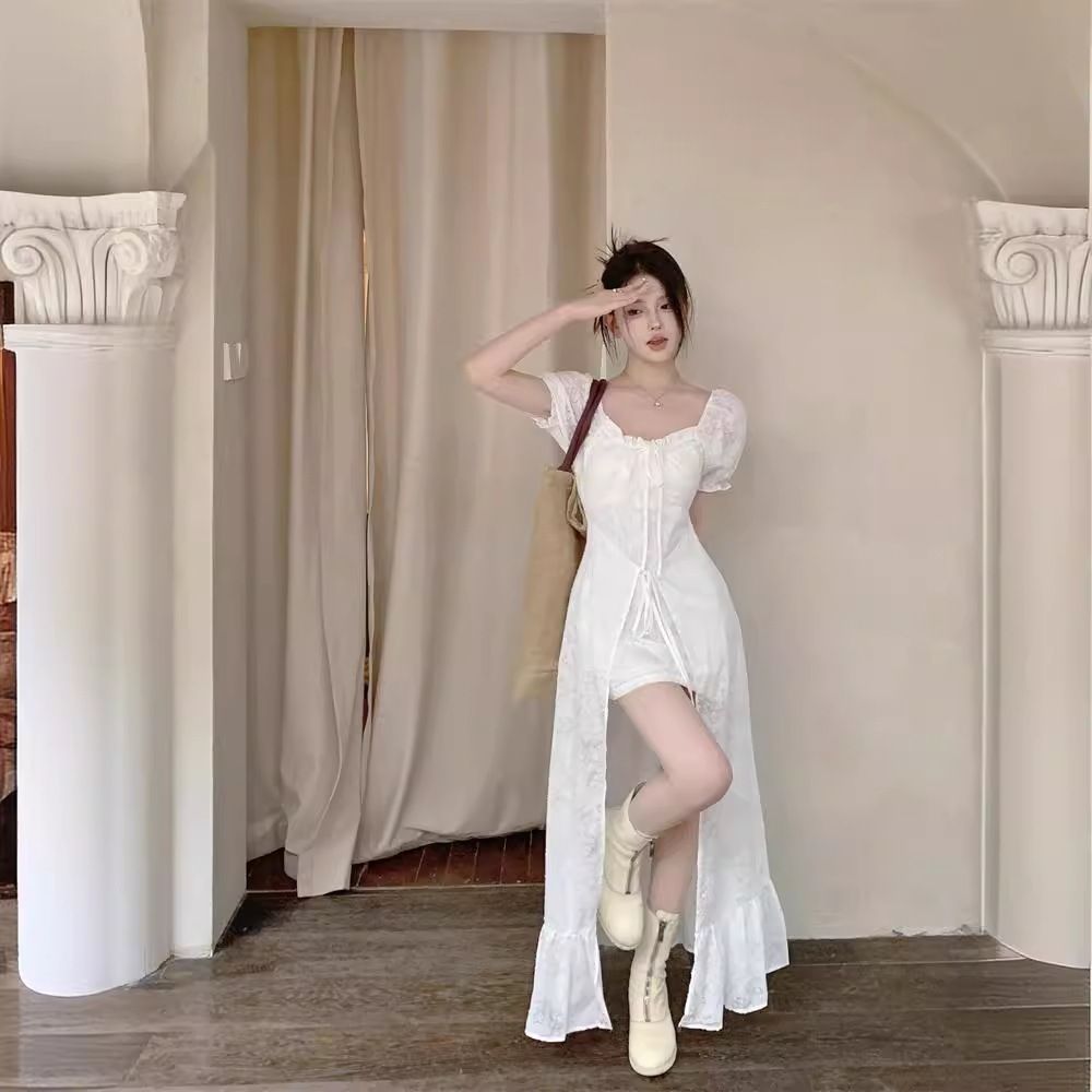 Irregularly Slimming Short Sleeve Temperament Waist-controlled Long Dress