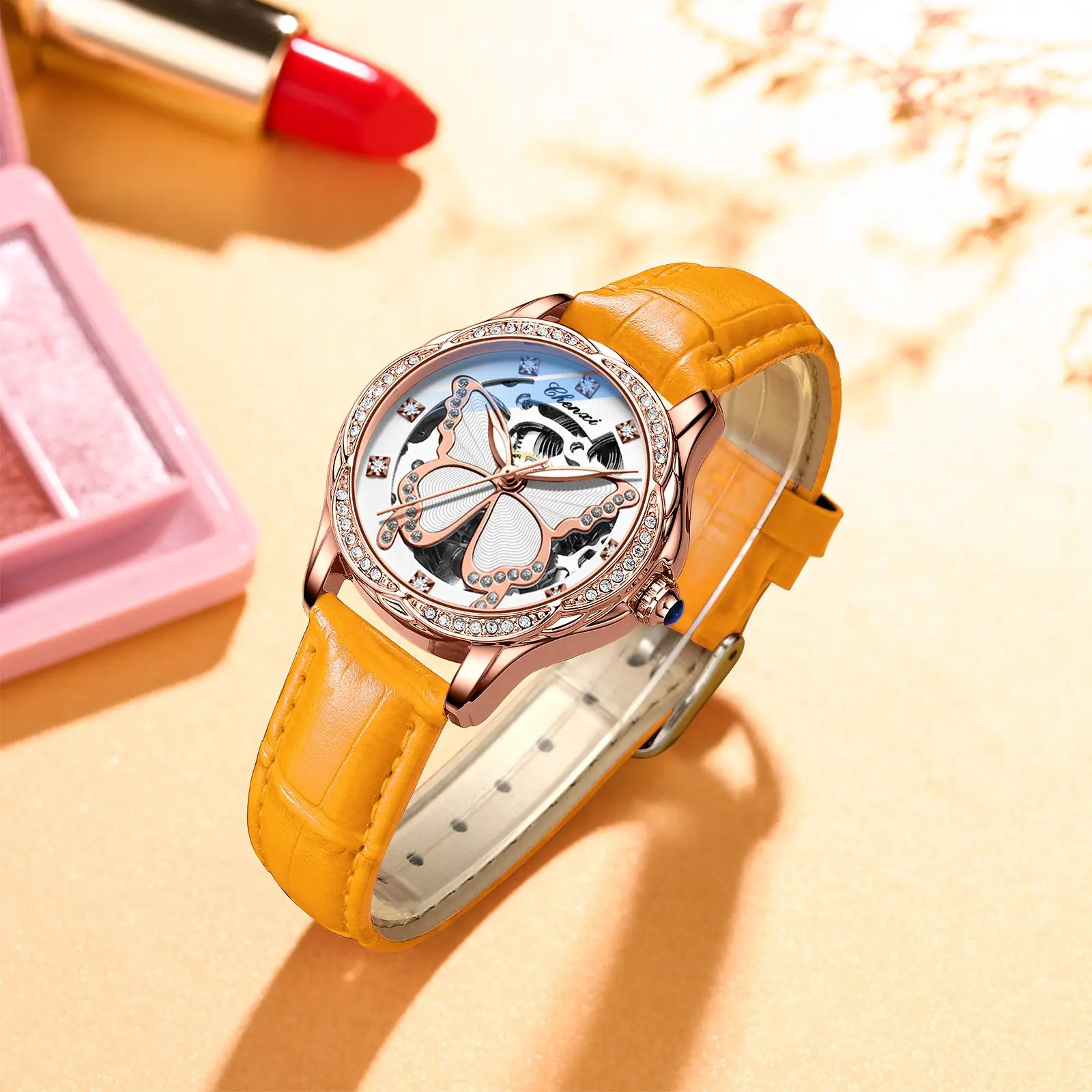 Butterfly Dial Fashion Diamond-embedded Watch Women's Waterproof