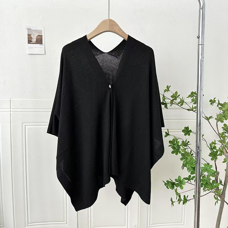 Summer Thin Solid Color Knitted Cardigan With Buckle All-match Cloak Waistcoat