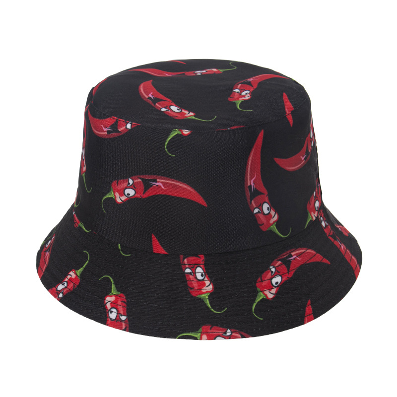 Outdoor Double-sided Wear Bucket Hat Corn Eggplant Pepper Printing Sun-shade Fisherman Hat