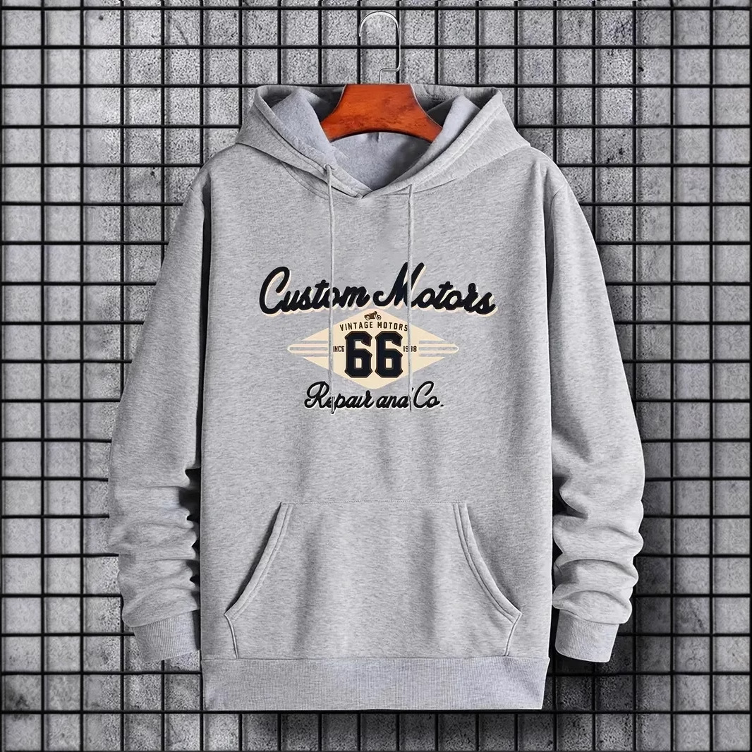 Alphabet Number 66 Printed Casual Hooded Pullover Sweatshirt with Mouth