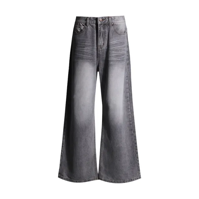 Women's Loose Casual Mocha Gray Wide Leg Jeans Mocha Gray Trousers - Shop at LoveMi