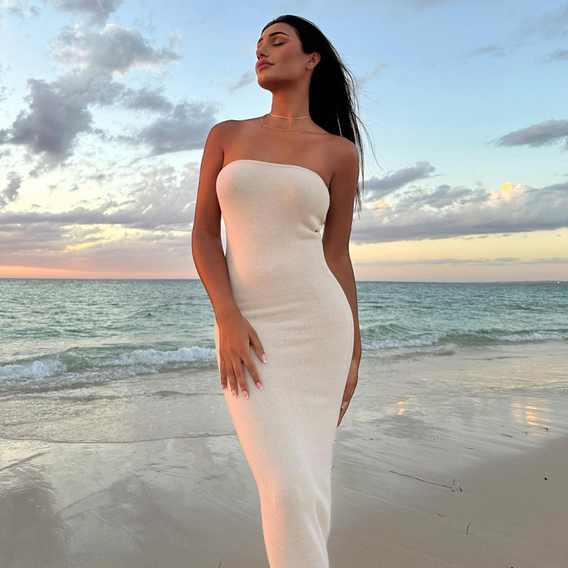 Tight Sleeveless High Elastic Sunken Stripe Knitted Sheath Dress