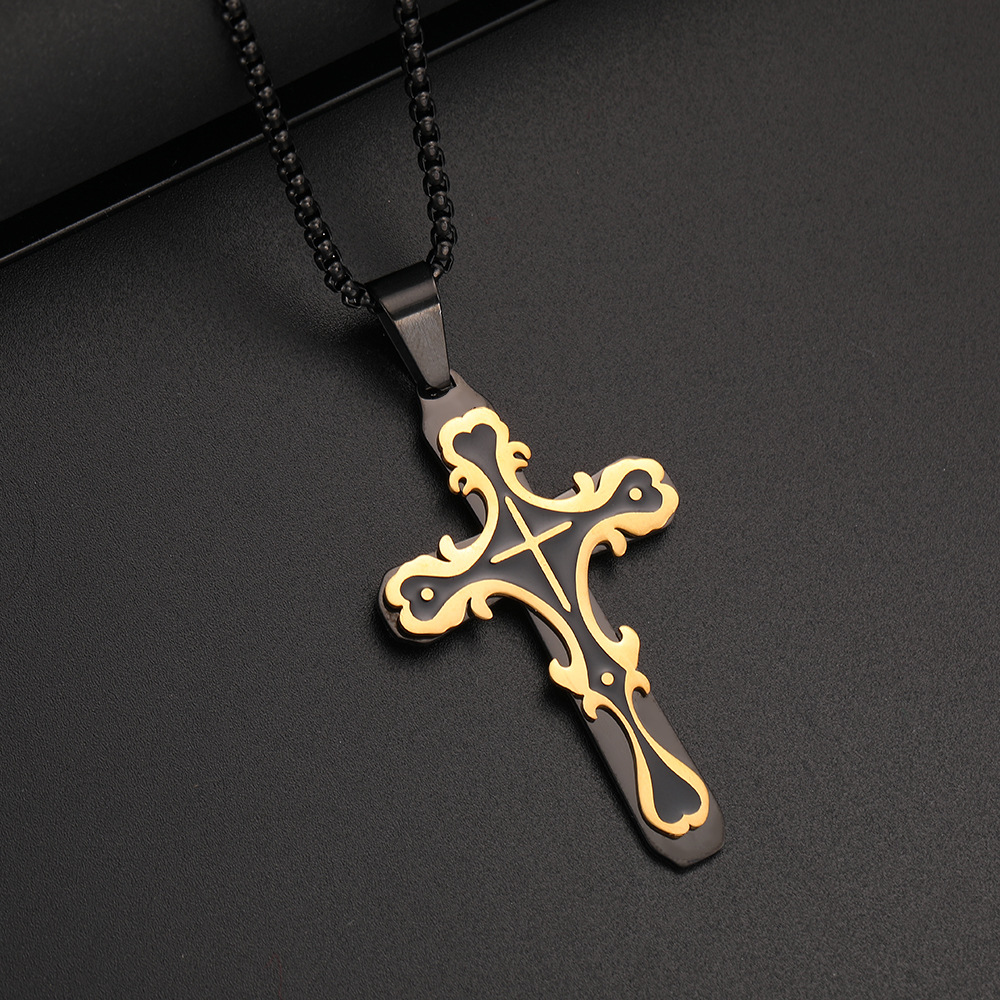 Men’s Retro Cross Necklace Simple Long Style Personalized Sweater Chain