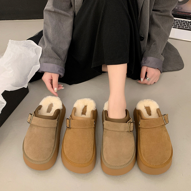 Women&#39;s thick-soled furry birkenstock half-slippers