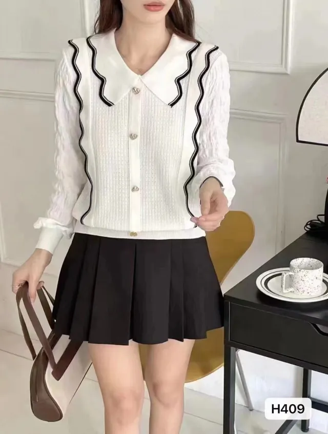 Heart Buckle Hollow out Chiffon Women's Long sleeved Top White - Shop at LoveMi