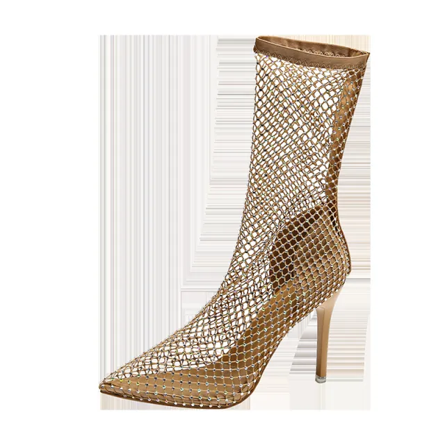 High Heel Sandals Pointed Stiletto Mesh Gold - Shop at LoveMi