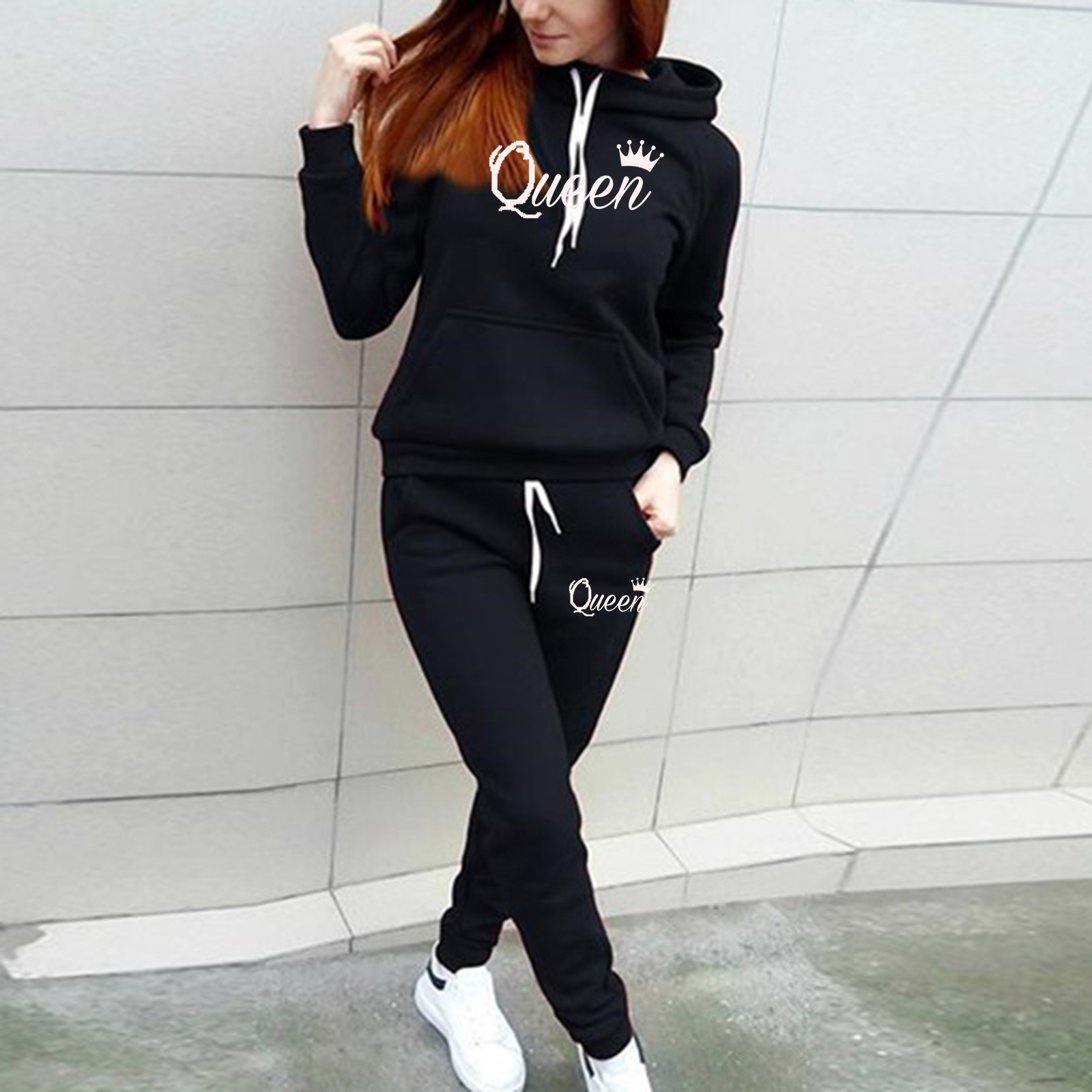 Ladies Hooded Sports And Leisure Fleece-lined Sweater Suit