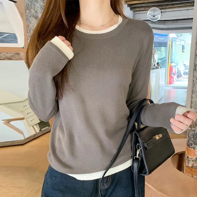 New Fake Two piece Brushed Women's Long Sleeve Gray - Shop at LoveMi